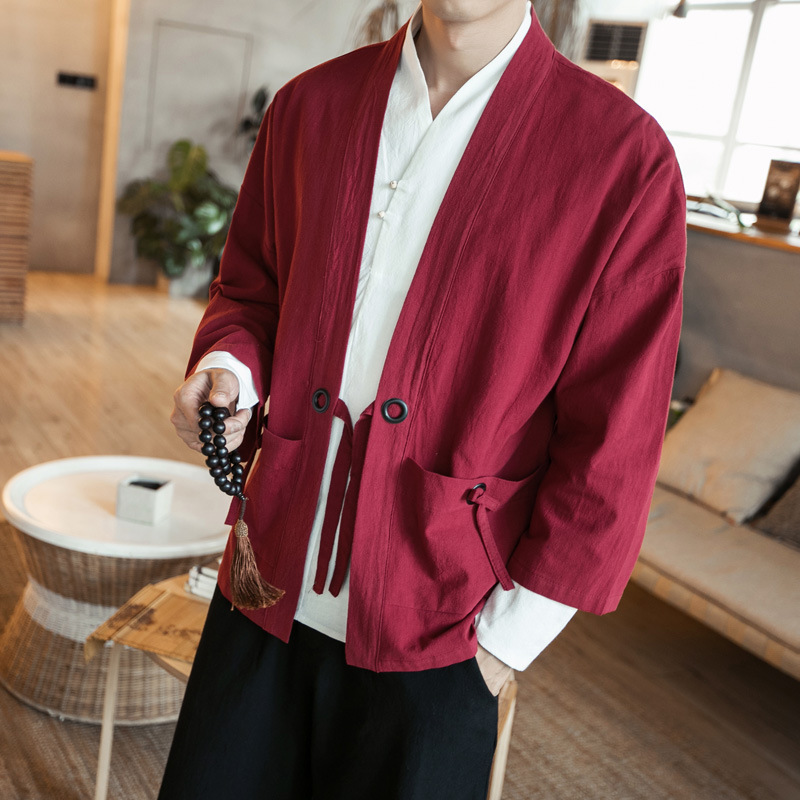 Comercio exterior verano nuevo estilo chino estilo Hanfu estilo japonés chaqueta de kimono para hombre chaqueta de manga de cinco puntos chaqueta de moda