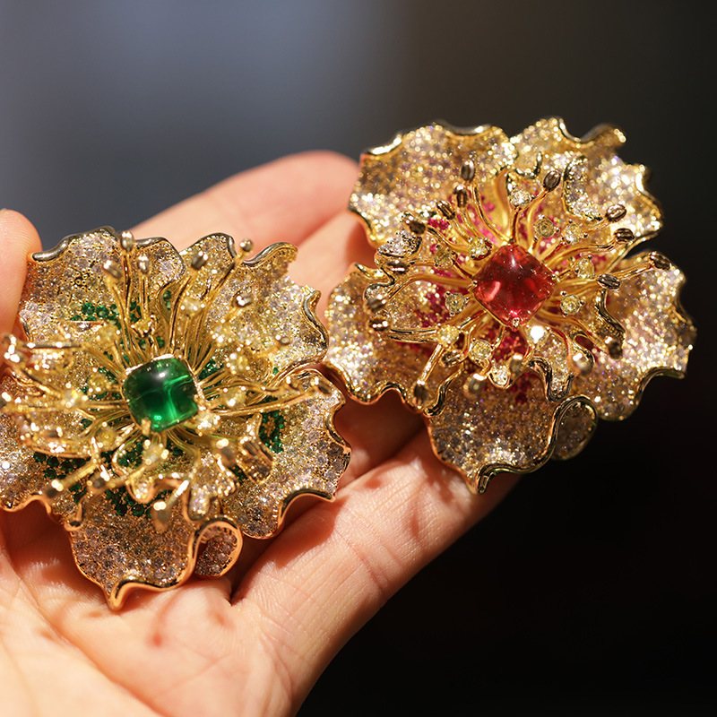 Heavy Industry Design Big Flower Brooch Original Court Style Flower Pin_voghion.com