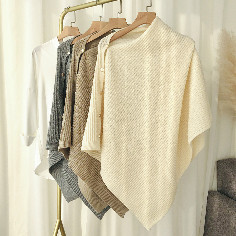 Autumn and winter knitted cape shoulder waistcoat scarf women's versatile multi-functional fashion warm metal buckle fashion plain