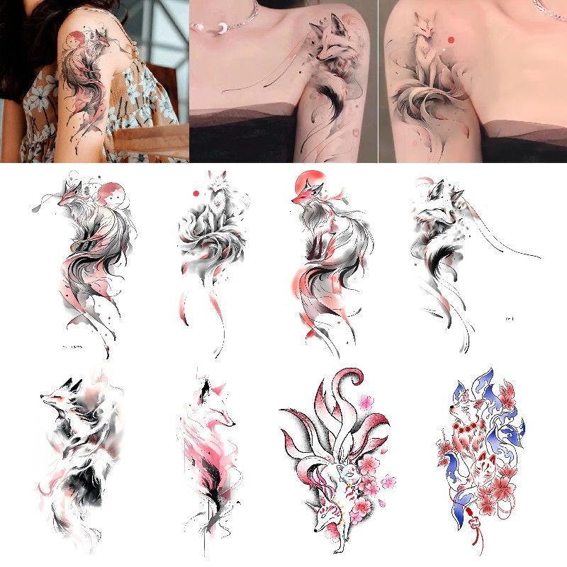 Guofeng Ink Nine-tailed Fox Juice Tattoo Hand-painted Herbal Lasting Permanent Waterproof Cool Tide Spice Girl Arm Clavicle