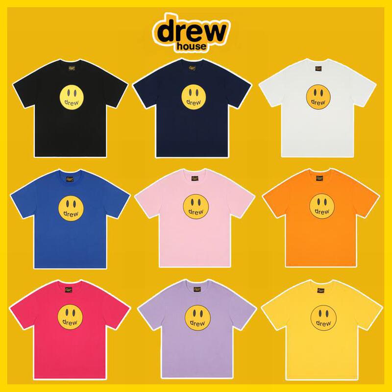 Currency Busting Drew House Bieber Ouyang Nana Smiley Face Print Unisex Couple Loose Short Sleeve T-Shirt