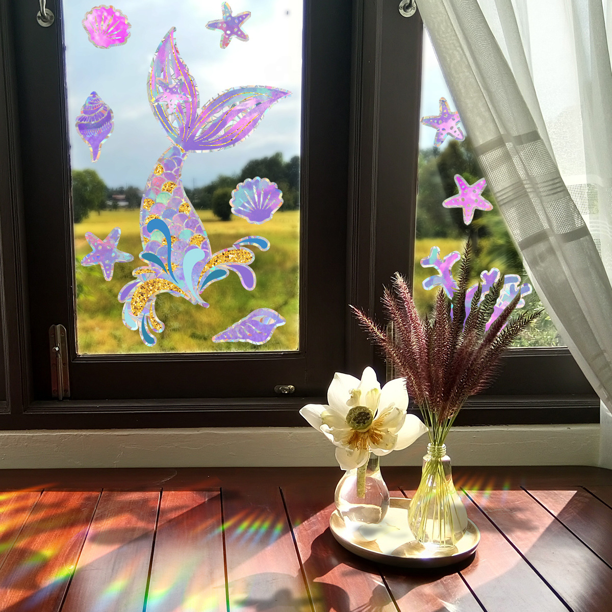 Cute Pastoral Rainbow Flower Plastic Wall Sticker Wall Art display picture 39