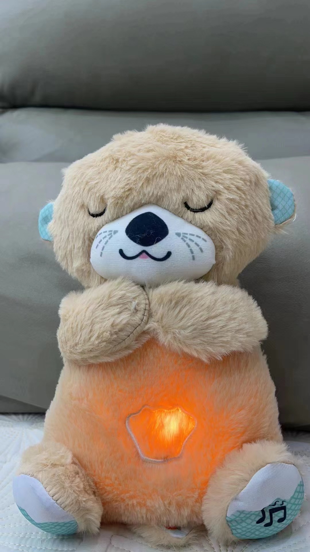 Respirando Oso Pequeña nutria Muñeca de peluche Bebé Consolando Acompañamiento Muñeca Apacigua Música Muñeca Educación temprana Regalo