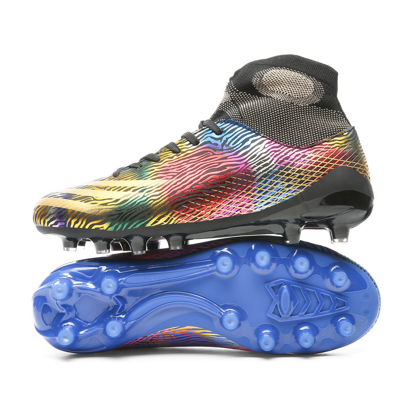 Venta al por mayor zapatos de fútbol juvenil para hombres y mujeres transpirables color de pato mandarín color de alto contraste color casual largo hierba de uñas zapatos de entrenamiento para niños