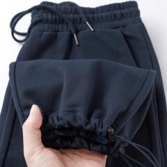 藏青色280g重磅直筒垂感卫裤抽绳束脚宽松阔腿休闲运动长裤情侣款