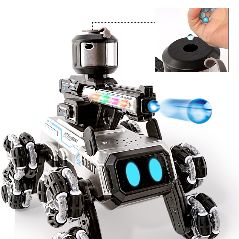 Vehículo de acrobacias de control remoto de cuatro vías eléctrico transfronterizo 2.4G control remoto de ocho ruedas perro robot bomba de agua coche de juguete acrobático 1:14