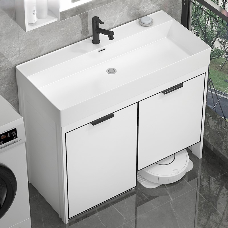armario de lavandería de aluminio espacial con robot de barrido de piso armario de balcón combinación lavabo de mano armario de almacenamiento lavabo