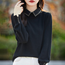 25春秋季新款精纺衬衣领羊毛女衫薄款上衣韩版百搭套头羊绒打底衫