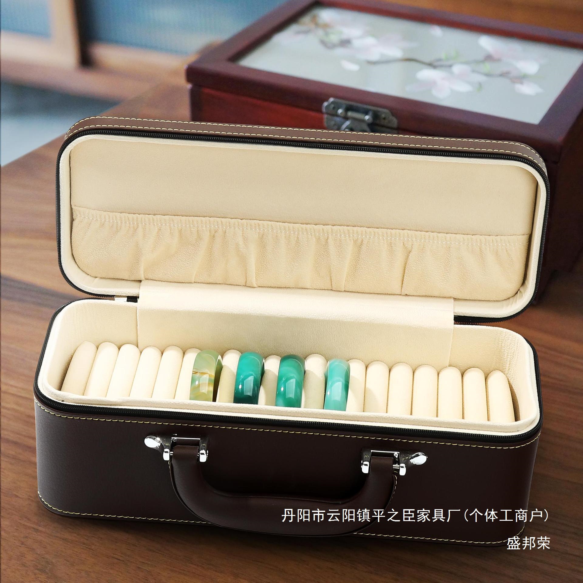 厂家直销手镯收纳盒15位翡翠玉镯收纳多位大容量家用便携手提箱手