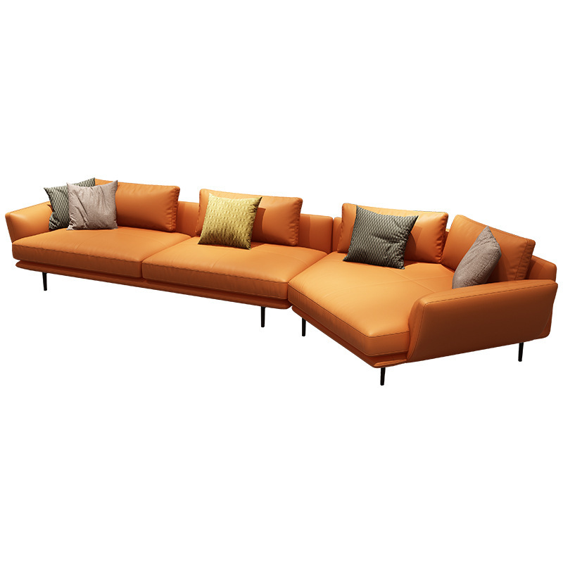 Sofá de cuero genuino minimalista de lujo ligero, sofá chaise longue de diseño moderno y sencillo para sala de estar, sofá chaise longue de forma irregular Napa, conjunto para apartamento grande image 6