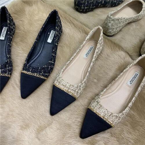  Spring New Fairy Wind Chain Color Block Flat Sole Women's Korean Style Versatile Pointed Toe Open Mouth Soft Sole Scooter Shoes
