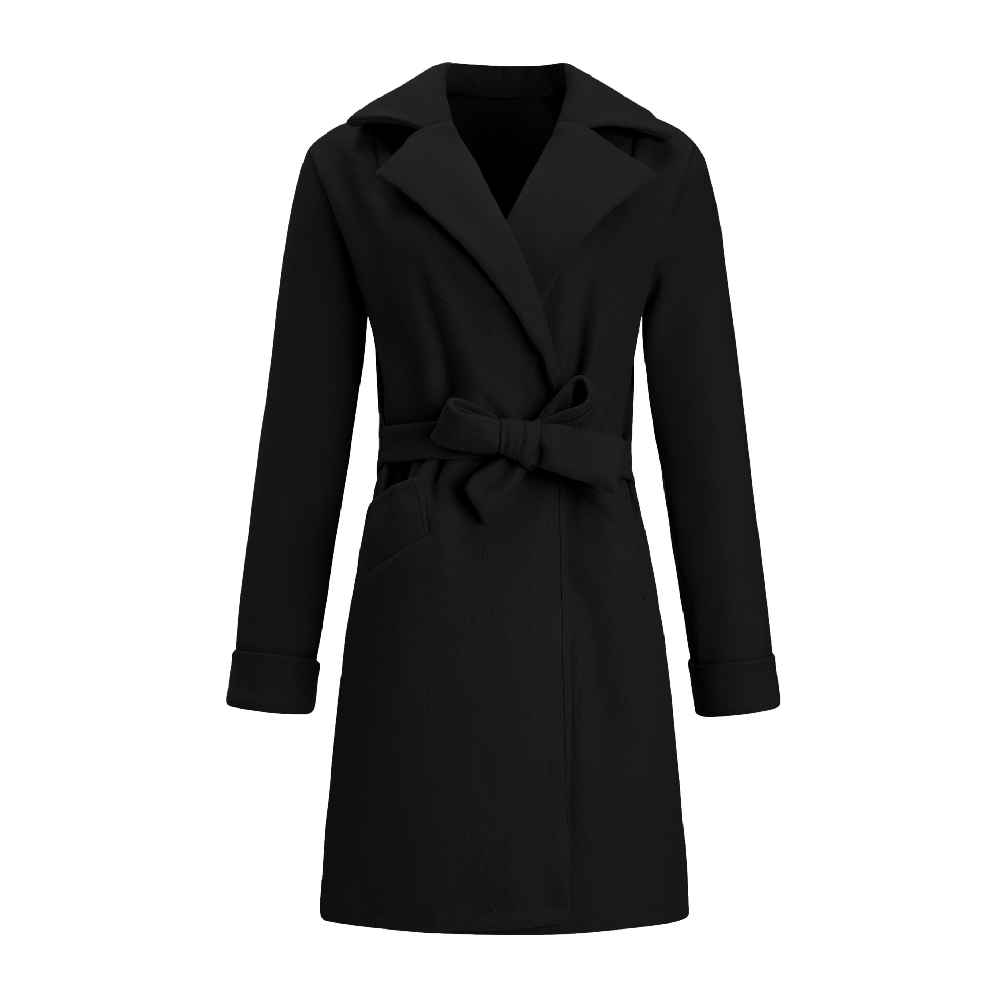 Women's Fashion Solid Color Tie Coat Woolen Coat display picture 2