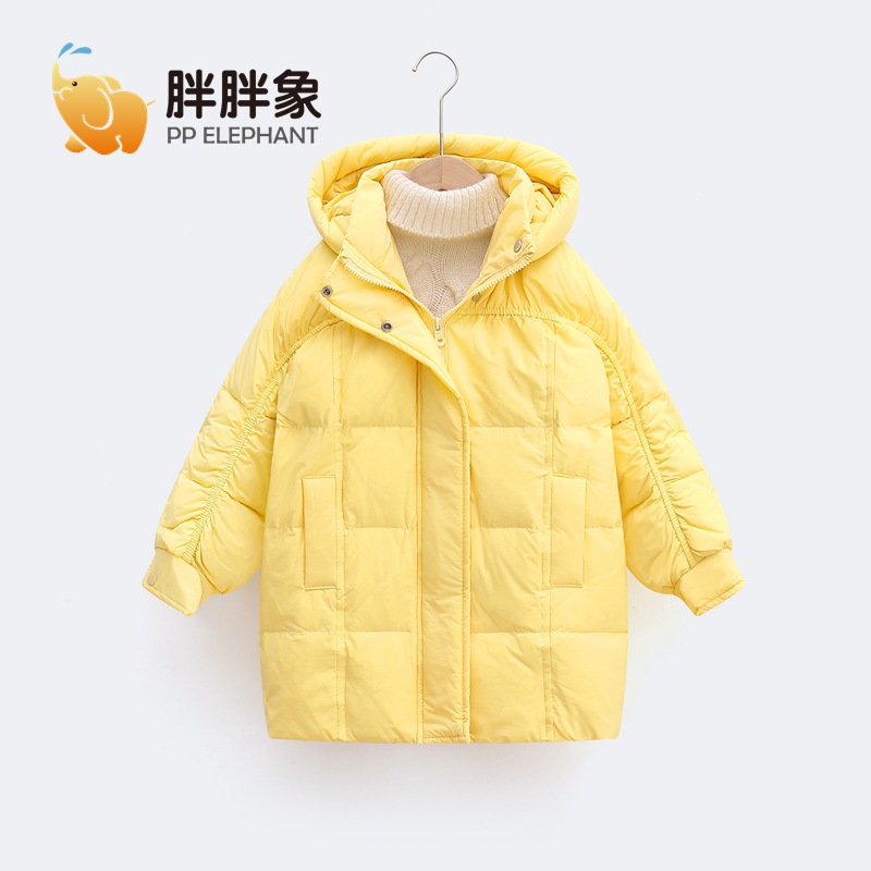 90% de invierno para Niñas Ropa para niños niñas con capucha cálida chaqueta de media longitud alargada larga