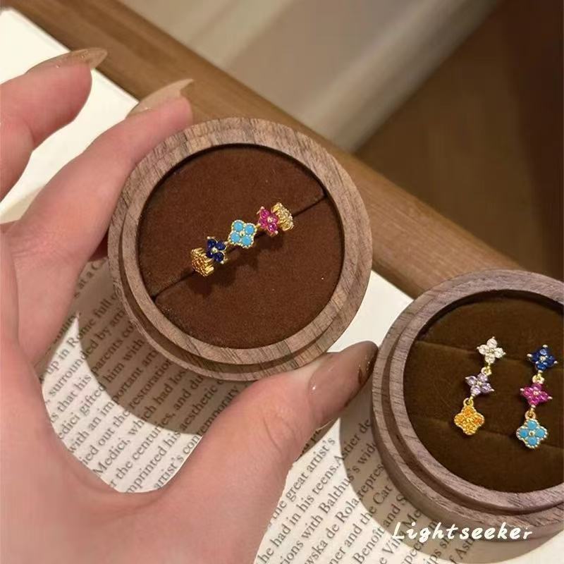 多巴胺彩虹花朵耳钉女撞色个性甜美耳环轻奢流苏高级氛围感耳饰女|undefined