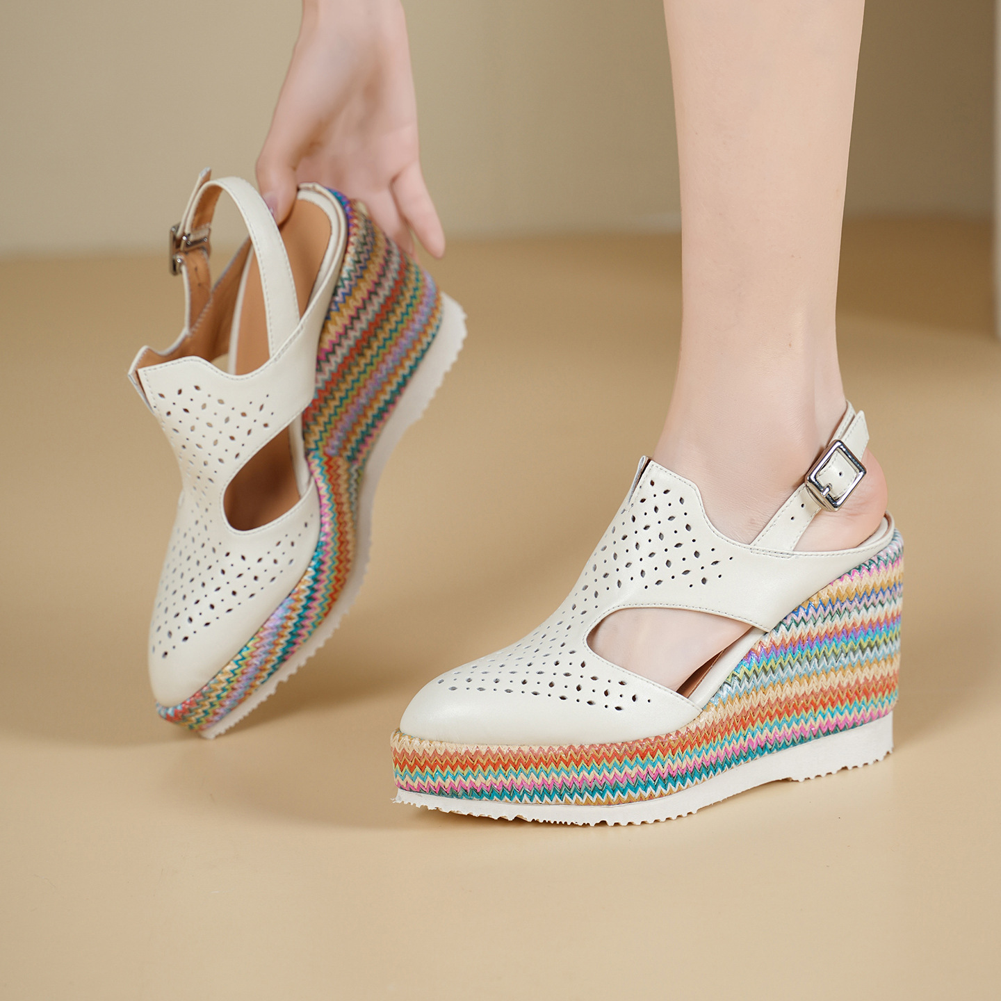 Sandal cao gót nữ mũi kín đế xuồng 10 cm phong cách La Mã — xanh lam, màu mơ