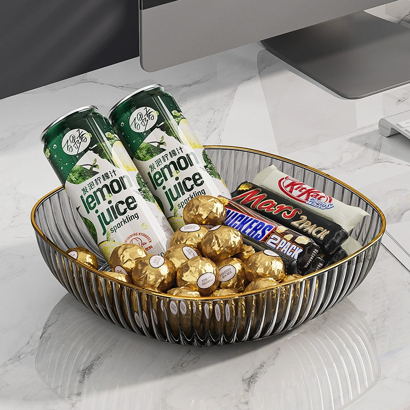 Internet celebrity light luxury fruit plate thickened PET plastic material full pattern plate house snack plate hot gold edge dried fruit plate