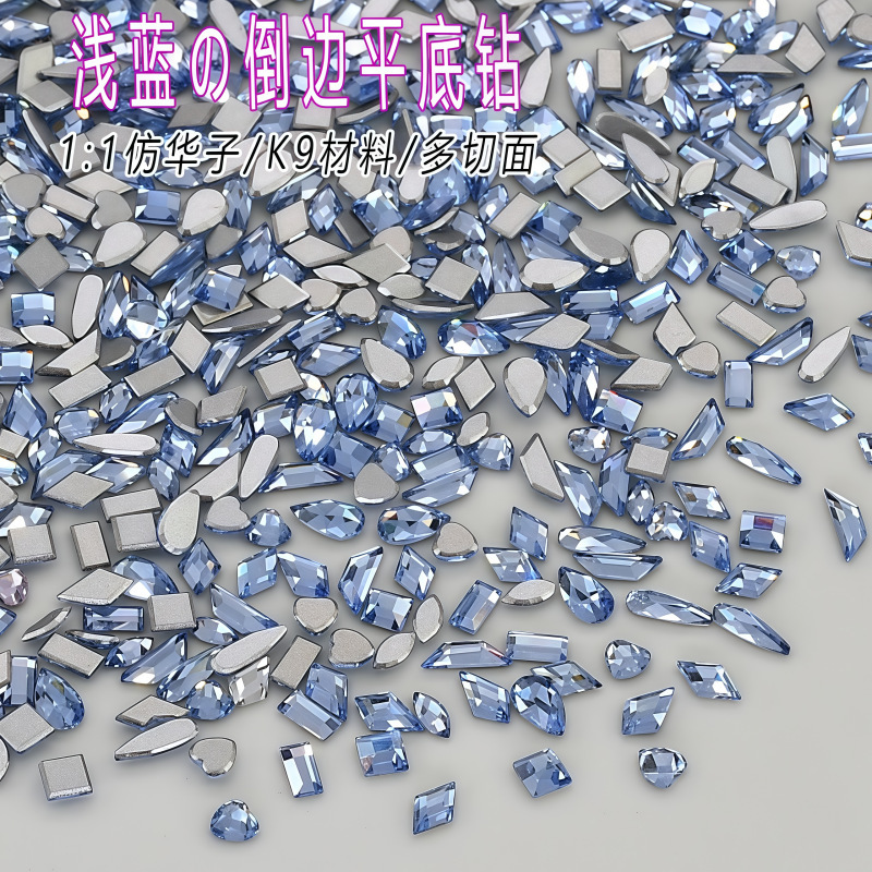 K9 Imitation Huazi 1:1 Light Blue Beveled Flats-Bottomed Diamond Special-Shaped Flash Mini Yiwu Accessible Luxury Diamond Jewelry Mixed Batch Nail Art Diamond