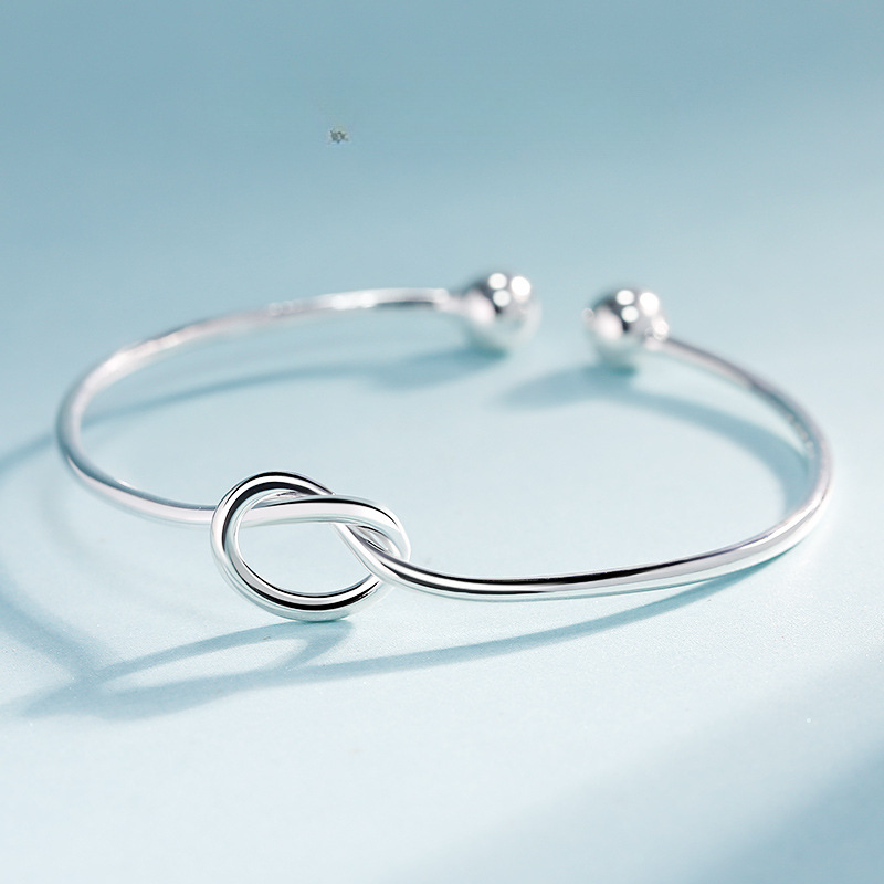 Pulsera de plata de ley 925 pulsera de plata sólida femenina nudo de cuerda apertura simple pulsera de amor joyería