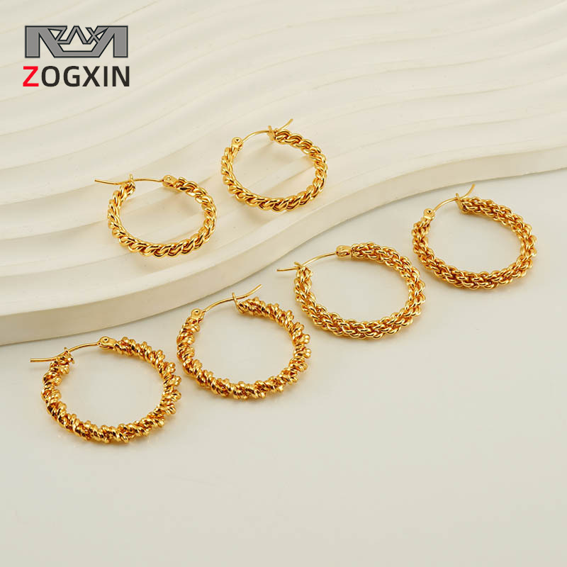 European and American personality fashion stainless steel ring hollow ear ring 18K gold titanium steel exaggerated round twist earrings women