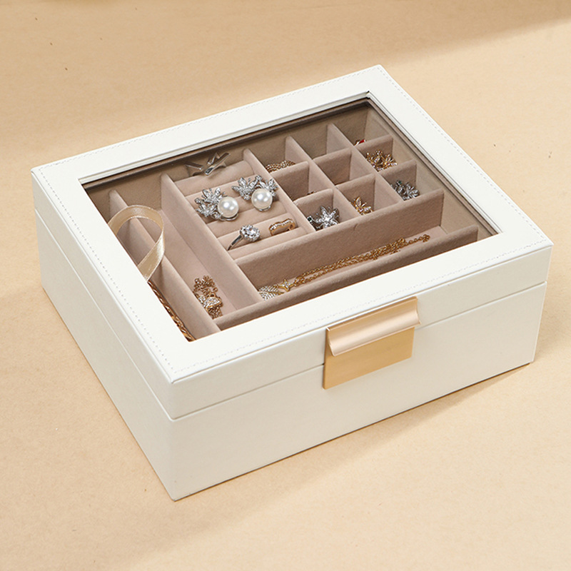 Double Layer Elegant Large Capacity Sunroof Ring Earrings Bracelet Watch Storage Jewelry Box