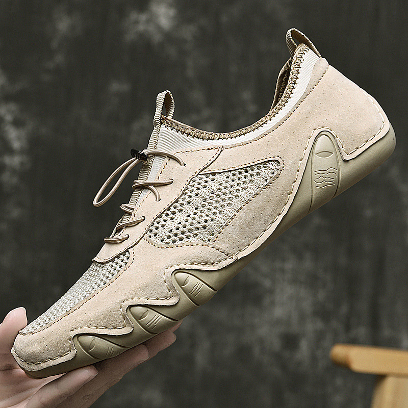 Summer Men's Casual Sports Shoes Large Size Sewn Genuine Leather Mesh Shoes Octopus Men's Slip-On Shoes_vogvips.com