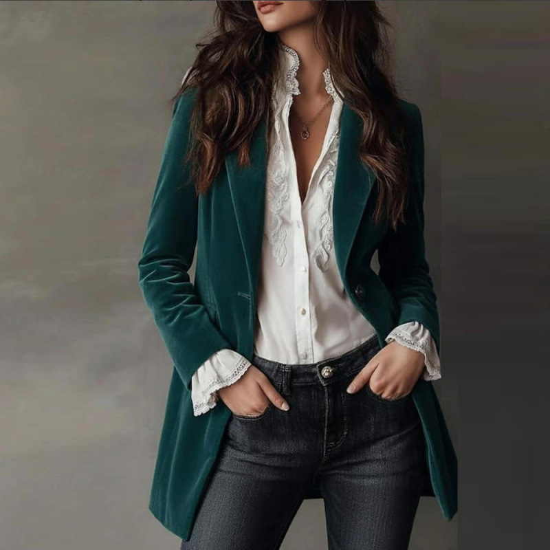 Amazon European and American Cross-Border 2025 New Retro Fashion Slim-Fit Cardigan Women's Velvet Suit Long-Sleeve Jacket Amazon European and American Cross-Border 2025 New Retro Fashion Slim-Fit Cardigan Women's Velvet Suit Long-Sleeve Jacket