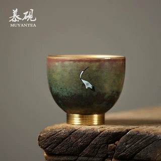 慕陶铜脚主人杯单杯家用办公功夫茶具茶杯陶瓷品茗杯仙鹤喝茶杯
