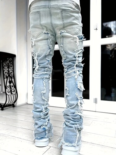 Cross-border European and American Amazon independent website Y2K-style spring/autumn fashion fringed stretch straight-leg pants for teenage boys