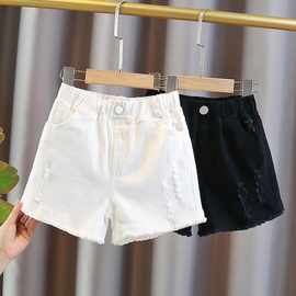 女童夏季短裤2023新款中大童热裤女孩洋气儿童薄款外穿裤子白色