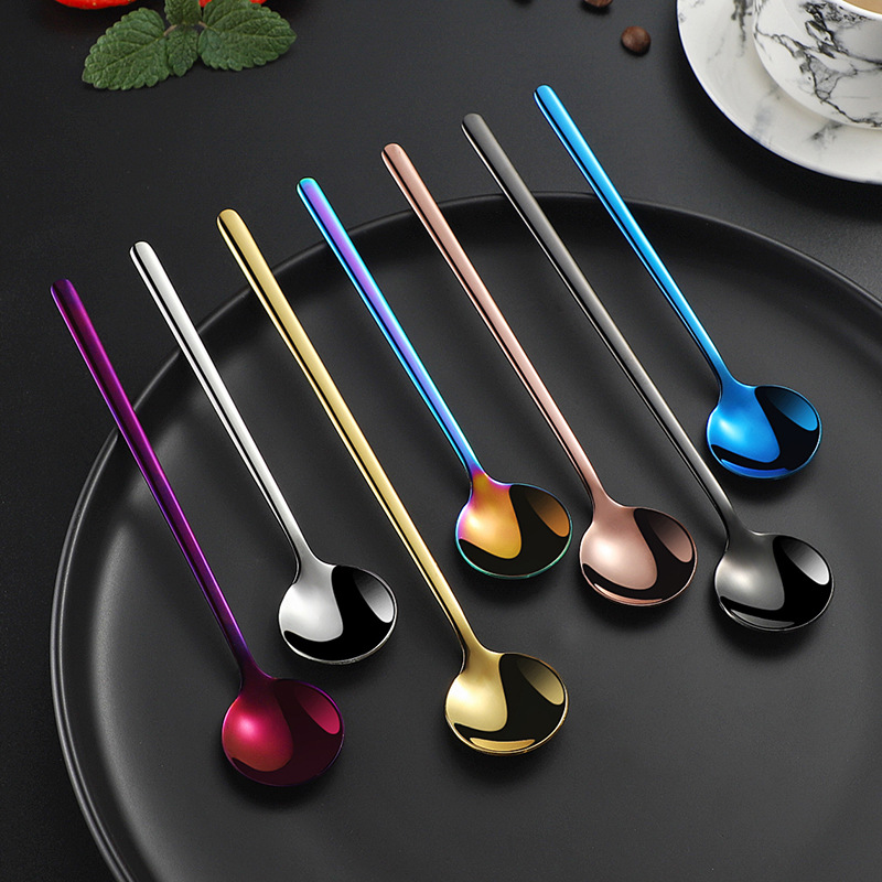 Cuchara de acero inoxidable 304 taza de postre de café creativo cuchara para mezclar miel cuchara vajilla regalo pequeña cuchara redonda