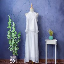 扎染白坯2025新款半身裙套装女夏合身挂脖背心刺绣国风两件套