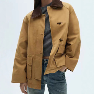 ZR Women's European and American Style 2025 Spring New Casual Style Spain Loose Large Pocket Cotton Parka