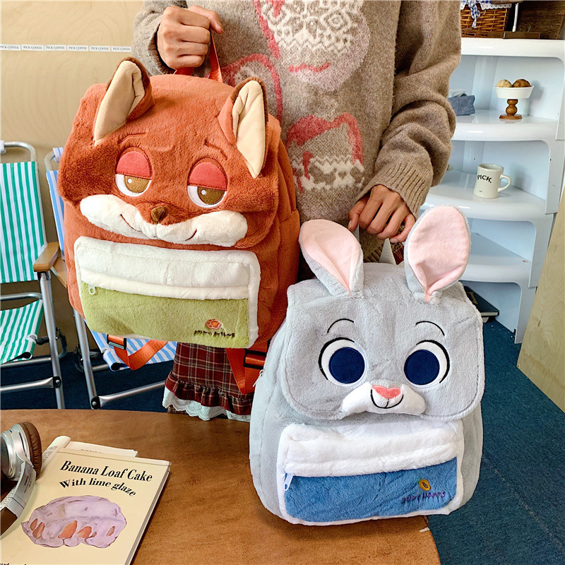 New Cute Cartoon Plush Little Fox Backpack with a Girly Heart Design, Large Capacity for Primary and Secondary School Students