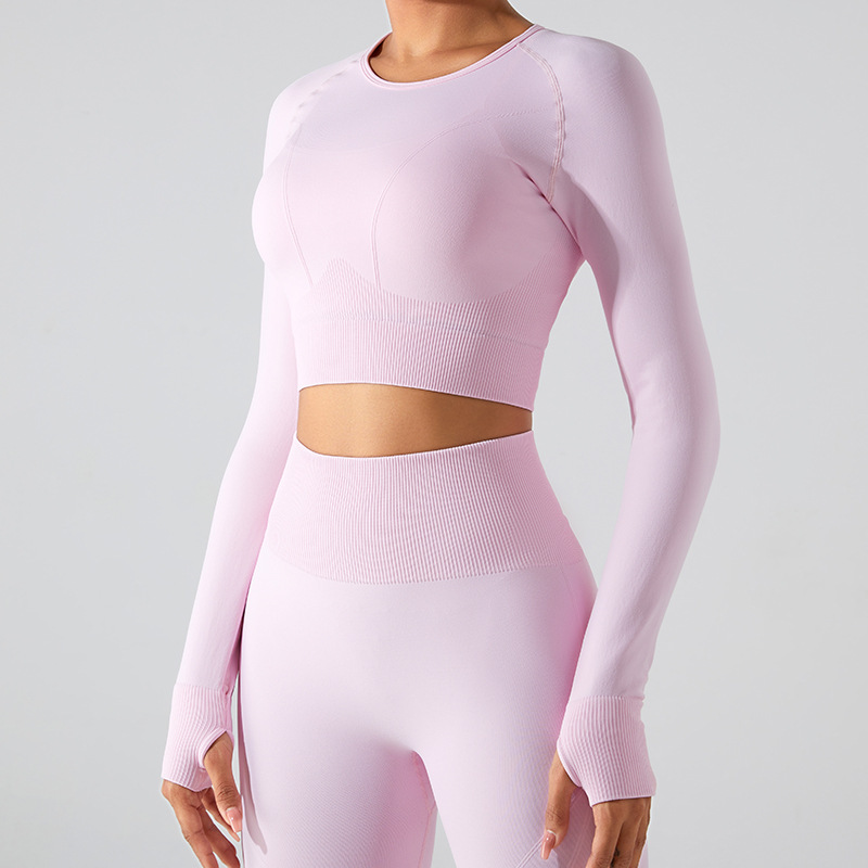 [Procesamiento personalizado] nueva ropa de yoga sin costuras de manga larga para mujer, top de yoga de secado rápido, camiseta deportiva, ropa de fitness