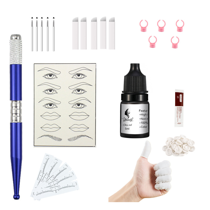 Cross-border popular ceja tatuaje mano aguja traje principiante ceja tatuaje herramienta estudiante aprendizaje combinación delineador de ojos tatuaje herramienta de bordado