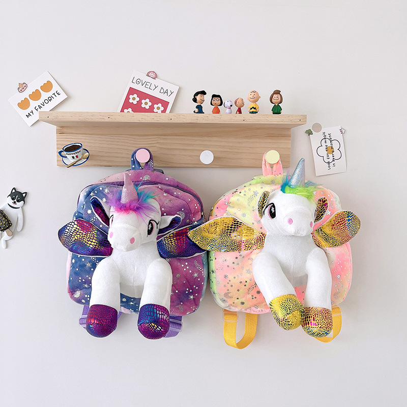 Kindergarten niños de dibujos animados peluche juguete mochila unicornio pequeña bolsa comercio exterior