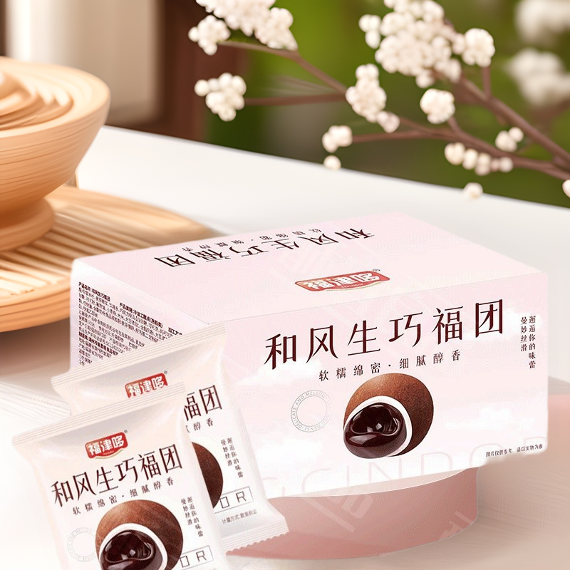 Chocolate-Filled Japanese-Style Mochi with a Creamy Filling, Snow Mochi, Sticky Rice Cake Pastry