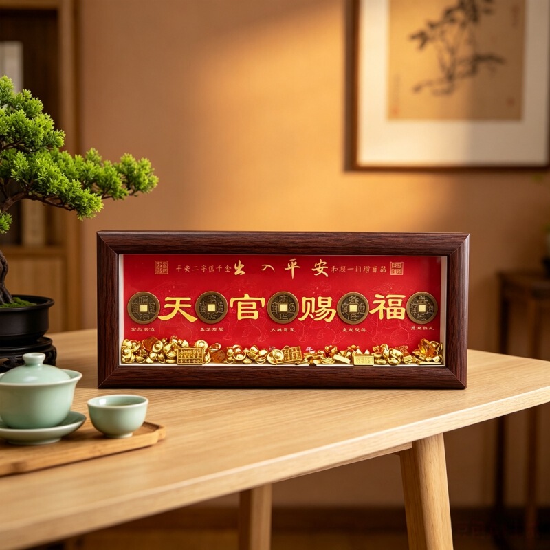 Heavenly Official Blessing Brass Five Emperors Picture Frame Ornament Hollow 3D Display Piece for Opening Ceremony, Housewarming, Entrance Hall Decoration Heavenly Official Blessing Brass Five Emperors Picture Frame Ornament Hollow 3D Display Piece for Opening Ceremony, Housewarming, Entrance Hall Decoration