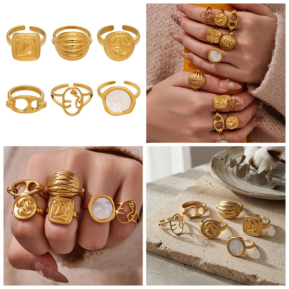Mysterious Retro Geometric Open Ring Set Stainless Steel Jewelry_voghion.com