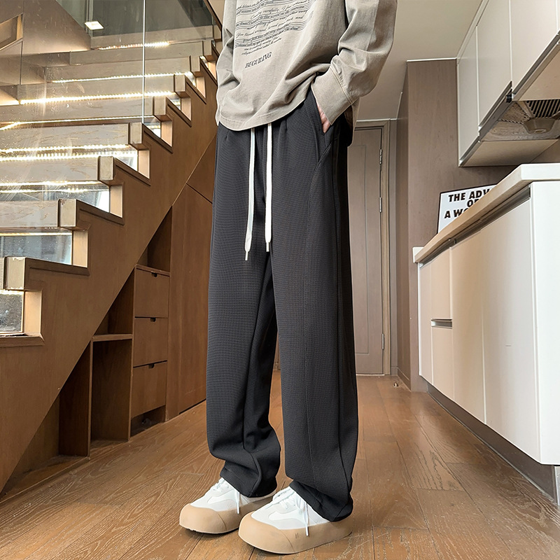 Herren-Jogginghose aus Waffelstrick für Herbst und Winter, trendige Marke, hochwertiges Tragegefühl, lockerer, gerader Schnitt, sportlich-lässig_voghion.com