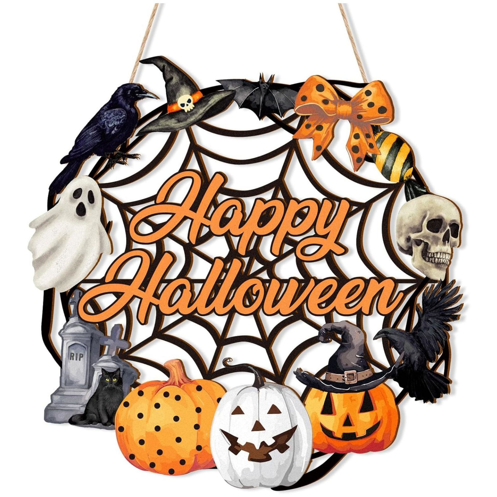 Colgar decoraciones transfronterizas Amazon Halloween calavera fantasma telaraña placa de madera decoraciones de madera para el hogar