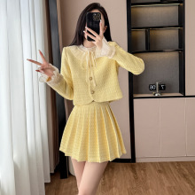 2025小香风秋冬时尚大方搭配一整套装裙女新款加百褶半身裙两件套