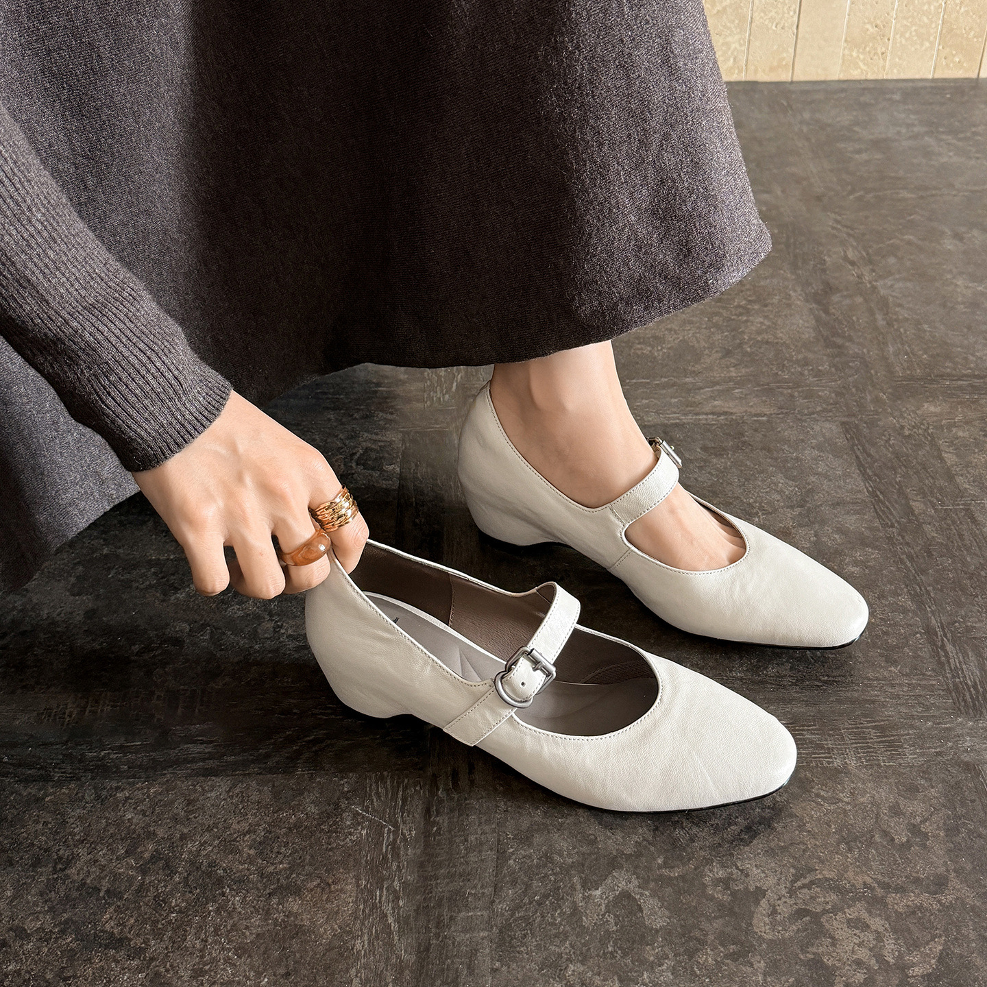 Giày Mary Jane nữ da cừu gót thấp 4 cm quai ngang khóa — đen