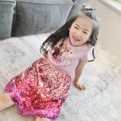 Little Girl Ice Age Elsa Dress Summer Girl Children Elsa Skirt Elsa Short Sleeve Baby Girl Dress