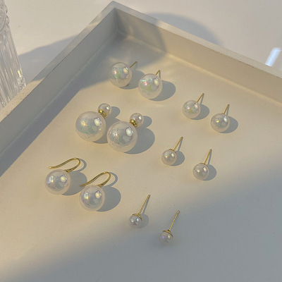 真金电镀人鱼姬珍珠耳环韩国时尚高级感气质耳钉轻奢复古百搭耳饰
