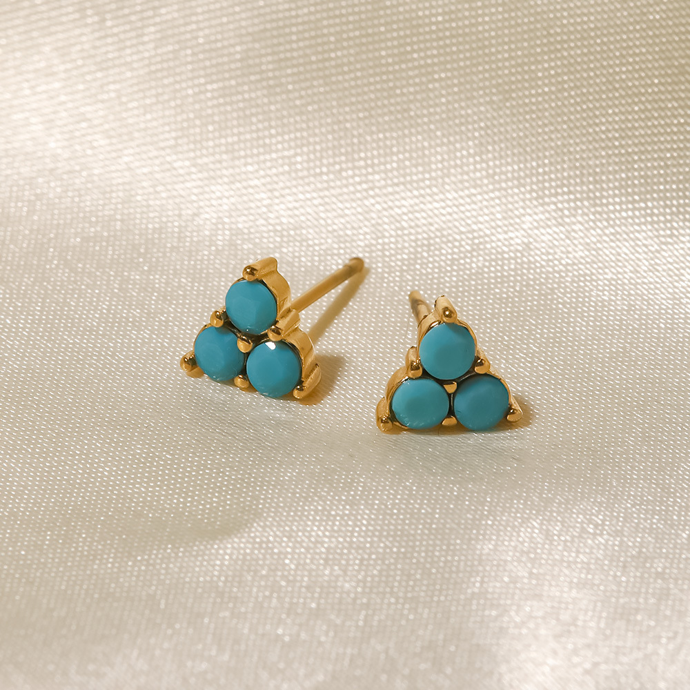 Fashion Triangle Stainless Steel Ear Studs Gold Plated Turquoise Stainless Steel Earrings