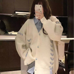 秋と冬の新しいスタイルの怠惰なスタイルのソフトワックスカーディガンストラップジャケットセーター女性のルーズアウターニットセーターレディーストップ
