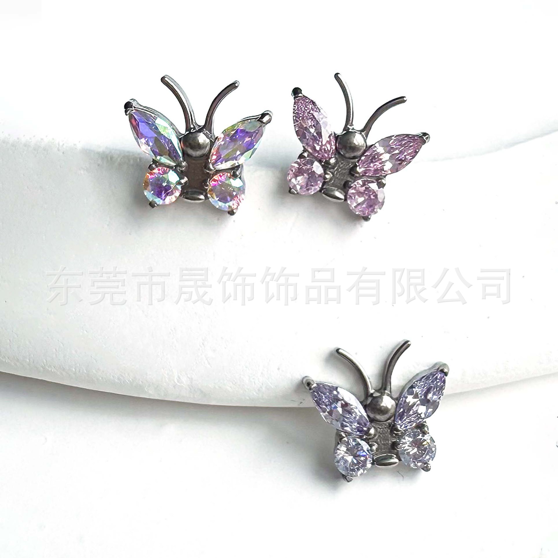 F136 Titanium 触角 Butterfly Cubic Zirconia Ear Stud Helix Cartilage Stud G23 Implant Grade Titanium Labret Stud 人体 Piercing Jewelry