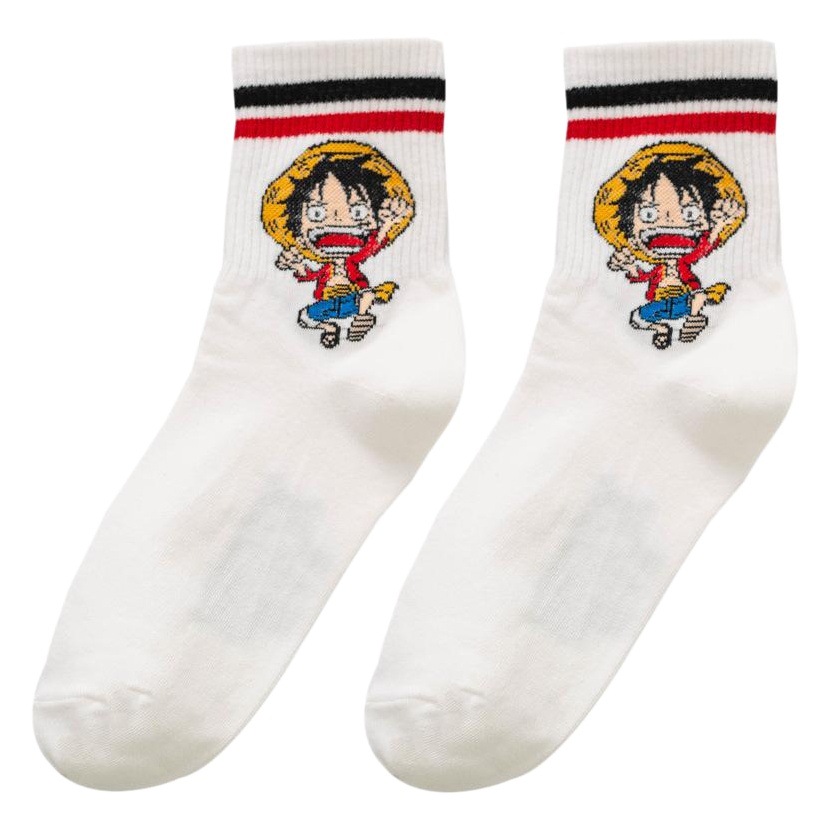 Primavera y verano nuevos calcetines de algodón para mujer Dibujos animados Luffy Qiao Ba calcetines a media pierna calcetines de algodón a rayas Calcetines de estilo japonés moda