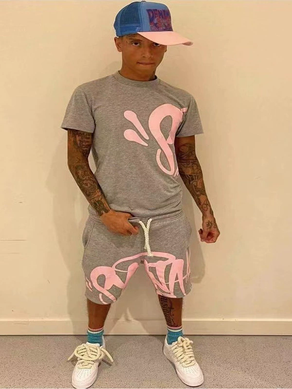 Y2k эстетика мужской готический набор из 2 частей хип-хоп алфавит футболка с шнурками и широкими шортами набор американских академий